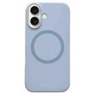 For iPhone 16 Metal Frame Liquid Silicone MagSafe Phone Case(Sierra Blue) - 1