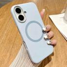 For iPhone 16 Metal Frame Liquid Silicone MagSafe Phone Case(Sierra Blue) - 2