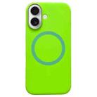 For iPhone 16 Metal Frame Liquid Silicone MagSafe Phone Case(Fluorescent Green) - 1