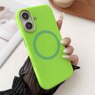 For iPhone 16 Metal Frame Liquid Silicone MagSafe Phone Case(Fluorescent Green) - 2