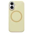 For iPhone 16 Metal Frame Liquid Silicone MagSafe Phone Case(Cream Yellow) - 1