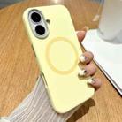 For iPhone 16 Metal Frame Liquid Silicone MagSafe Phone Case(Cream Yellow) - 2