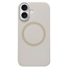 For iPhone 16 Metal Frame Liquid Silicone MagSafe Phone Case(Milk Tea White) - 1