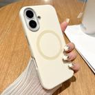 For iPhone 16 Metal Frame Liquid Silicone MagSafe Phone Case(Milk Tea White) - 2