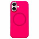For iPhone 16 Metal Frame Liquid Silicone MagSafe Phone Case(Rose Red) - 1