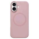 For iPhone 16 Metal Frame Liquid Silicone MagSafe Phone Case(Cherry Blossom Pink) - 1