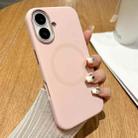 For iPhone 16 Metal Frame Liquid Silicone MagSafe Phone Case(Cherry Blossom Pink) - 2