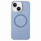 For iPhone 15 Plus / 14 Plus Metal Frame Liquid Silicone MagSafe Phone Case(Sierra Blue) - 1