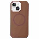 For iPhone 15 Plus / 14 Plus Metal Frame Liquid Silicone MagSafe Phone Case(Gold Brown) - 1