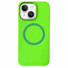 For iPhone 15 Plus / 14 Plus Metal Frame Liquid Silicone MagSafe Phone Case(Fluorescent Green) - 1