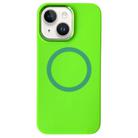 For iPhone 15 Metal Frame Liquid Silicone MagSafe Phone Case(Fluorescent Green) - 1