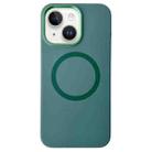 For iPhone 14 / 13 Metal Frame Liquid Silicone MagSafe Phone Case(Deep Green) - 1