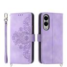 For Samsung Galaxy S25 Edge 5G Skin Feel Flowers Embossed Wallet Leather Phone Case(Purple) - 1