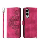 For Samsung Galaxy S25 Edge 5G Skin Feel Flowers Embossed Wallet Leather Phone Case(Wine Red) - 1