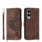 For Samsung Galaxy S25 Edge 5G Skin Feel Flowers Embossed Wallet Leather Phone Case(Brown) - 1