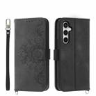 For Samsung Galaxy S25 FE 5G Skin Feel Flowers Embossed Wallet Leather Phone Case(Black) - 1