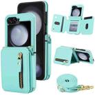 For Samsung Galaxy Z Flip5 Crossbody Zipper Dual Buckle Card Bag Folding Phone Case(Green) - 1