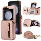 For Samsung Galaxy Z Flip5 Crossbody Zipper Dual Buckle Card Bag Folding Phone Case(Rose Gold) - 1