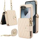 For Samsung Galaxy Z Flip5 Crossbody Rhombus Wallet Bag Folding Phone Case with Lanyard(Apricot) - 1