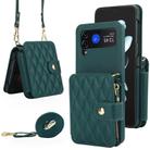 For Samsung Galaxy Z Flip3 Crossbody Rhombus Wallet Bag Folding Phone Case with Lanyard(Green) - 1