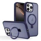 For iPhone 16 Pro Max Skin-feel Ring MagSafe Holder Phone Case(Dark Blue) - 1