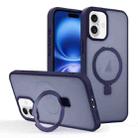 For iPhone 16 Plus Skin-feel Ring MagSafe Holder Phone Case(Dark Blue) - 1