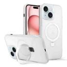 For iPhone 15 Plus Skin-feel Ring MagSafe Holder Phone Case(Transparent White) - 1