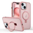 For iPhone 15 Skin-feel Ring MagSafe Holder Phone Case(Pink) - 1
