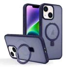 For iPhone 14 Plus Skin-feel Ring MagSafe Holder Phone Case(Dark Blue) - 1