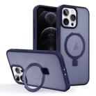 For iPhone 12 Pro Skin-feel Ring MagSafe Holder Phone Case(Dark Blue) - 1