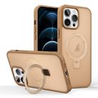 For iPhone 12 Pro Max Skin-feel Ring MagSafe Holder Phone Case(Desert Gold) - 1