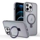 For iPhone 12 Pro Max Skin-feel Ring MagSafe Holder Phone Case(Titanium Gray) - 1