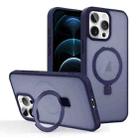 For iPhone 12 Pro Max Skin-feel Ring MagSafe Holder Phone Case(Dark Blue) - 1