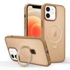 For iPhone 12 Skin-feel Ring MagSafe Holder Phone Case(Desert Gold) - 1