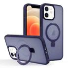 For iPhone 12 Skin-feel Ring MagSafe Holder Phone Case(Dark Blue) - 1
