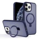 For iPhone 11 Pro Skin-feel Ring MagSafe Holder Phone Case(Dark Blue) - 1