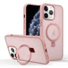 For iPhone 11 Pro Skin-feel Ring MagSafe Holder Phone Case(Pink) - 1