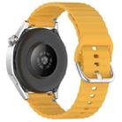 22mm Silver Steel Buckle Wavy Grain Stitched Silicone Watch Band(Yellow) - 2