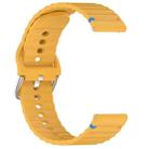 22mm Silver Steel Buckle Wavy Grain Stitched Silicone Watch Band(Yellow) - 3