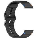 22mm Silver Steel Buckle Wavy Grain Stitched Silicone Watch Band(Black) - 3