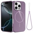 For iPhone 16 Pro Glossy TPU Shockproof MagSafe Phone Case with Lanyard(Purple) - 1