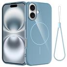 For iPhone 16 Plus Glossy TPU Shockproof MagSafe Phone Case with Lanyard(Blue) - 1