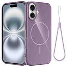 For iPhone 16 Plus Glossy TPU Shockproof MagSafe Phone Case with Lanyard(Purple) - 1