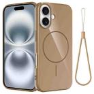 For iPhone 16 Plus Glossy TPU Shockproof MagSafe Phone Case with Lanyard(Gold) - 1