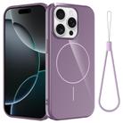 For iPhone 15 Pro Max Glossy TPU Shockproof MagSafe Phone Case with Lanyard(Purple) - 1