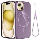 For iPhone 15 Plus Glossy TPU Shockproof MagSafe Phone Case with Lanyard(Purple) - 1