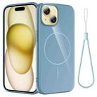 For iPhone 15 Glossy TPU Shockproof MagSafe Phone Case with Lanyard(Blue) - 1