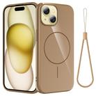 For iPhone 14 Plus Glossy TPU Shockproof MagSafe Phone Case with Lanyard(Gold) - 1