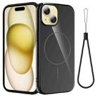 For iPhone 14 Plus Glossy TPU Shockproof MagSafe Phone Case with Lanyard(Black) - 1
