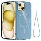 For iPhone 14 Glossy TPU Shockproof MagSafe Phone Case with Lanyard(Blue) - 1